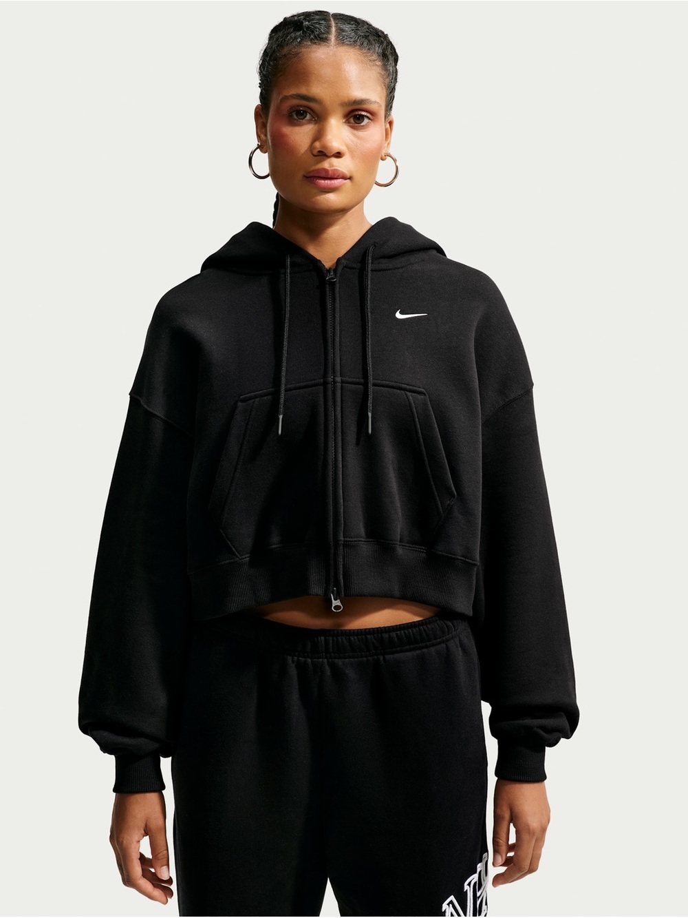 Nike Black Cropped Zip-Up Hoodie Sz Medium